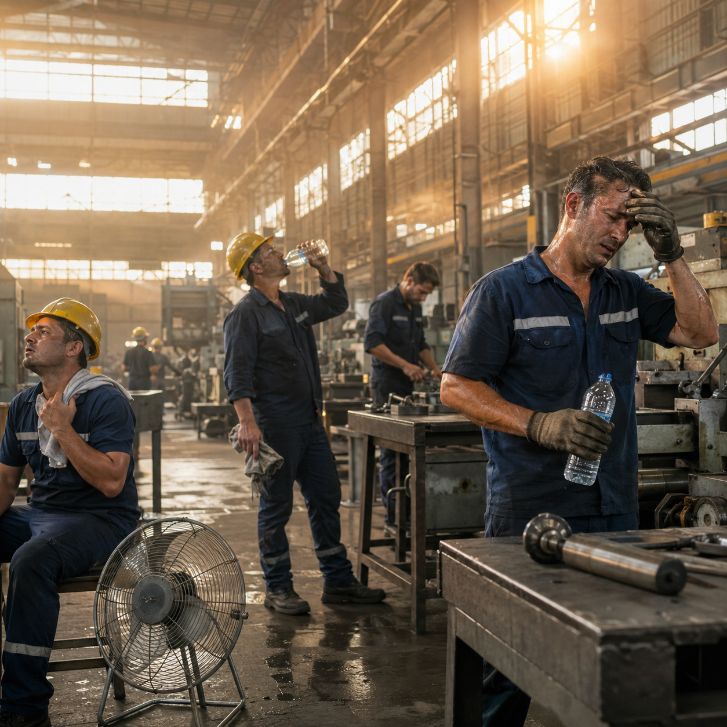 hohe Temperatur an Arbeitsplätzen in Produktionshallen und Werkstätten